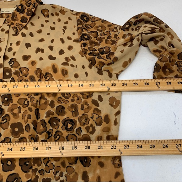 Apostrophe Blouse Woman 18W  Button Down Brown Animal Print‎ Ruffle Cuff Tunic - Picture 9 of 10